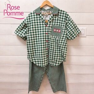 ROSE POMME Green Gingham Vintage Pajama Set Red Buttons Estimated Size L